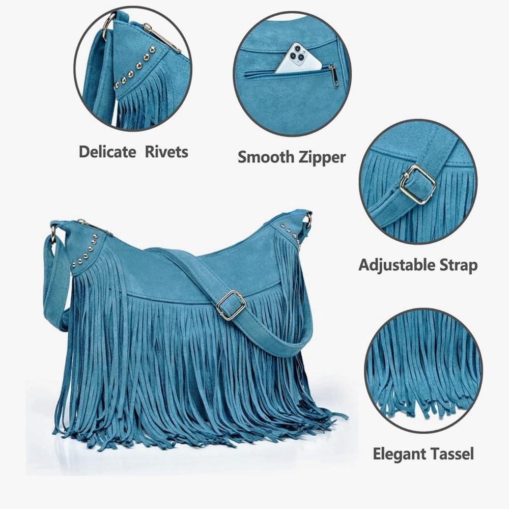 🆕 Fringe Hobo Bags for Women Vintage Suede Crossbody Bag - Picture 5 of 6